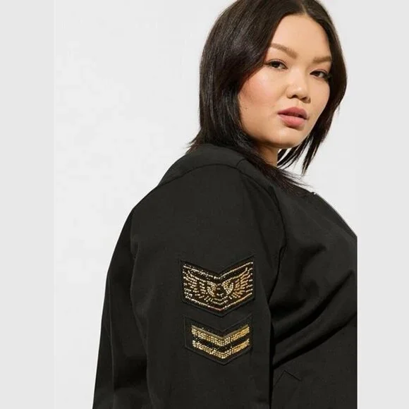 Torrid - Stretch Twill Bomber Jacket in Deep Black​​​​ - Picture 14 of 16